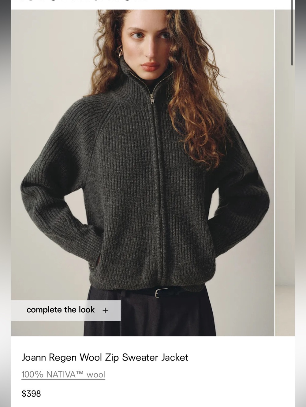 Reformation Light Gray Zip-Up Ribbed Wool Cardigan - Picture 2 of 7
